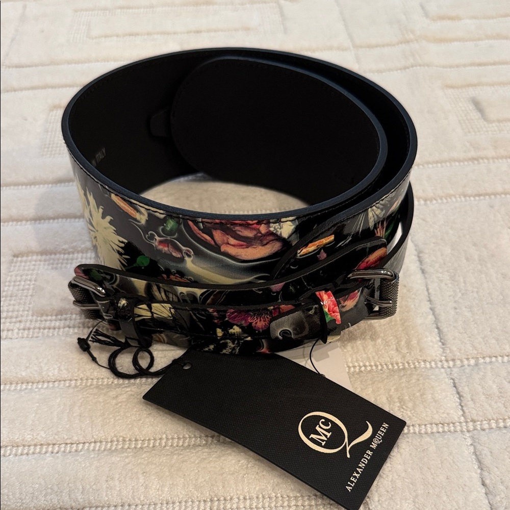 Brand New Alexander McQueen Black Floral Women's Belt